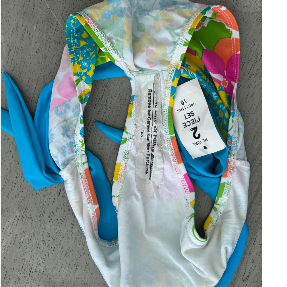 Ralph Lauren Girl Floral Patchwork Bikini Bottom Blue Pink Yellow Size 16 NWT